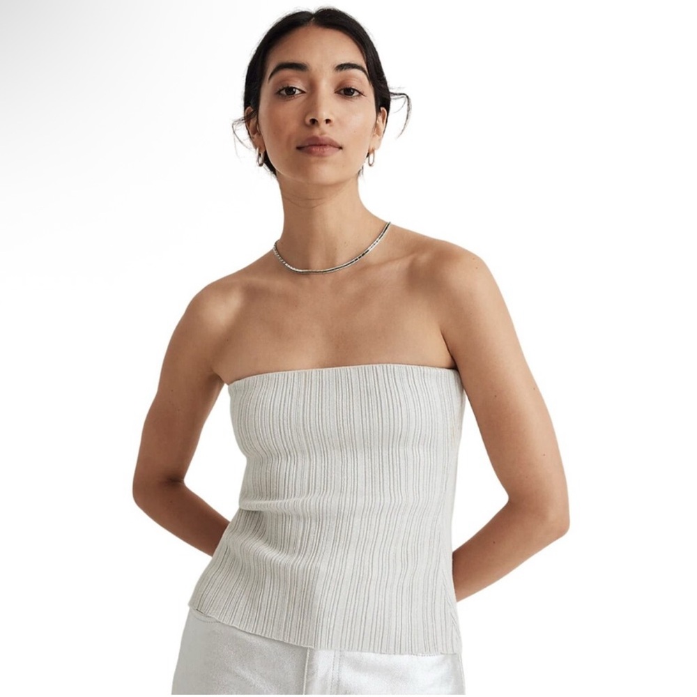 Madewell x Aimee Song Silver Ribbed Top